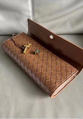 Allegria Woven Long Leather Shoulder Bag Brown