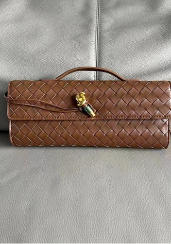 Allegria Woven Long Leather Shoulder Bag Brown