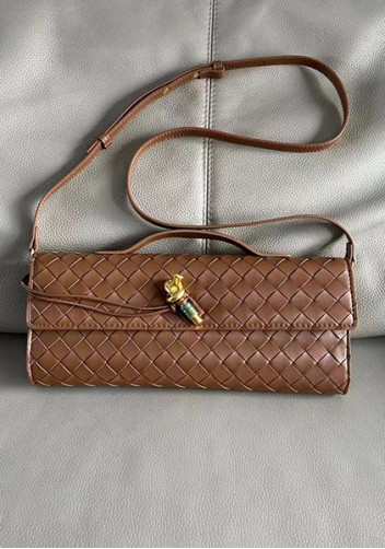 Allegria Woven Long Leather Shoulder Bag Brown