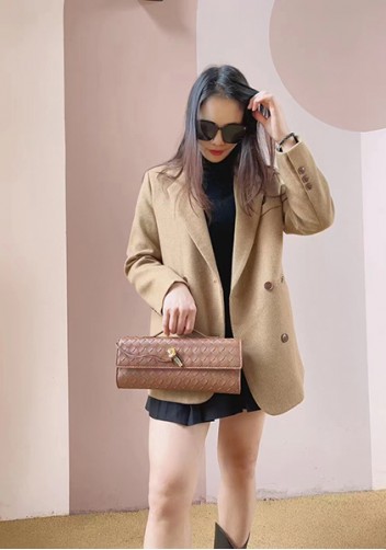 Allegria Woven Long Leather Shoulder Bag Brown