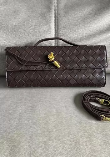 Allegria Woven Long Leather Shoulder Bag Choco