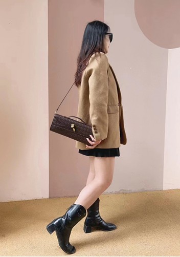 Allegria Woven Long Leather Shoulder Bag Choco