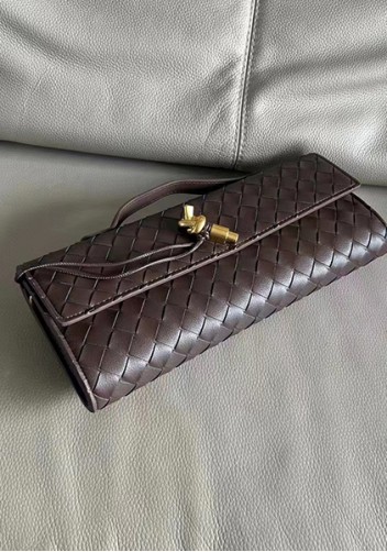 Allegria Woven Long Leather Shoulder Bag Choco