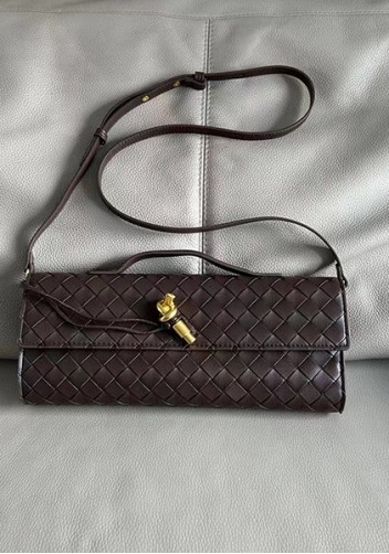 Allegria Woven Long Leather Shoulder Bag Choco