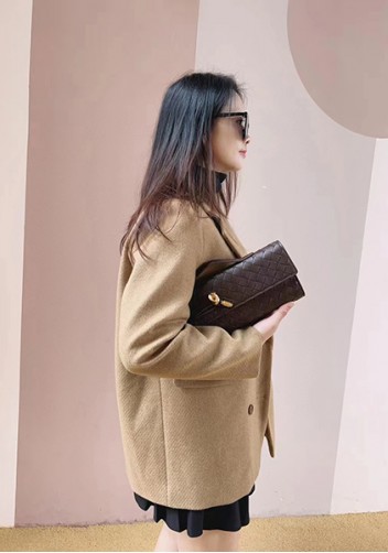 Allegria Woven Long Leather Shoulder Bag Choco