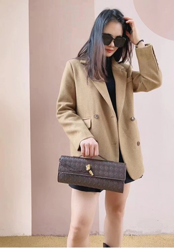 Allegria Woven Long Leather Shoulder Bag Choco