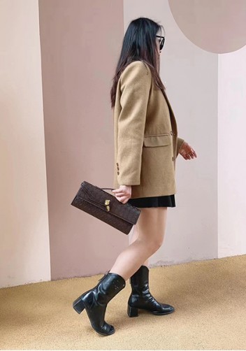 Allegria Woven Long Leather Shoulder Bag Choco