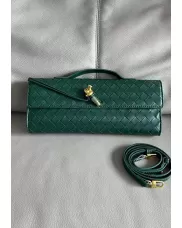 Allegria Woven Long Leather Shoulder Bag Dark Green