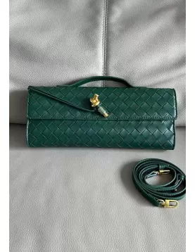 Allegria Woven Long Leather Shoulder Bag Dark Green