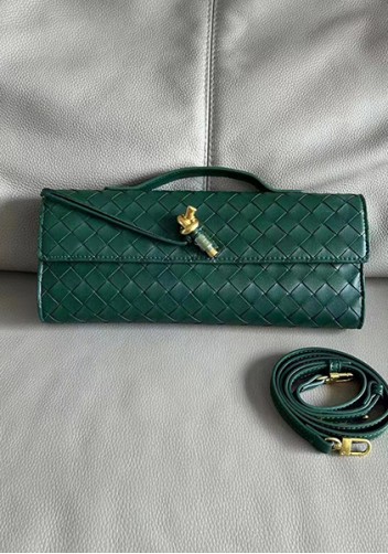 Allegria Woven Long Leather Shoulder Bag Dark Green