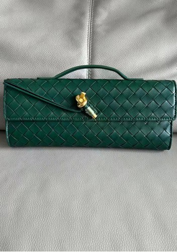 Allegria Woven Long Leather Shoulder Bag Dark Green