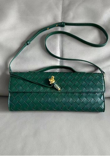 Allegria Woven Long Leather Shoulder Bag Dark Green