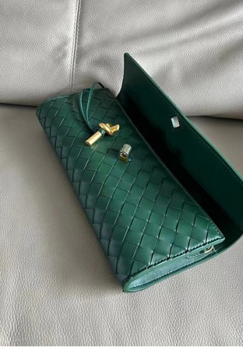 Allegria Woven Long Leather Shoulder Bag Dark Green