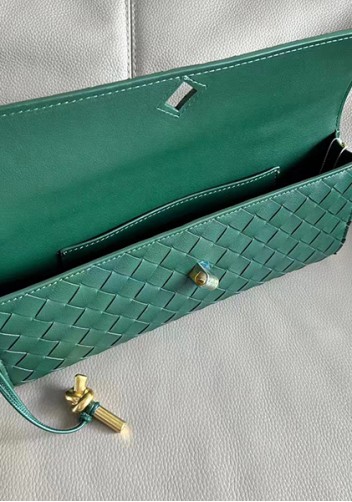 Allegria Woven Long Leather Shoulder Bag Dark Green