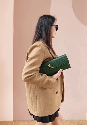Allegria Woven Long Leather Shoulder Bag Dark Green