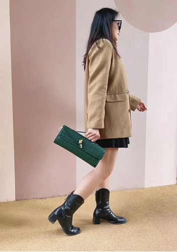 Allegria Woven Long Leather Shoulder Bag Dark Green