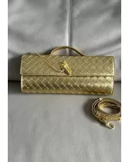 Allegria Woven Long Leather Shoulder Bag Gold