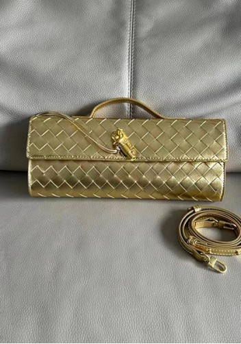 Allegria Woven Long Leather Shoulder Bag Gold