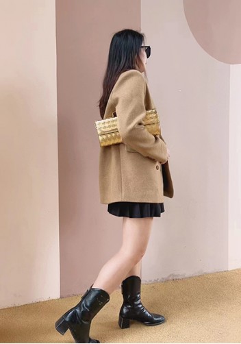Allegria Woven Long Leather Shoulder Bag Gold