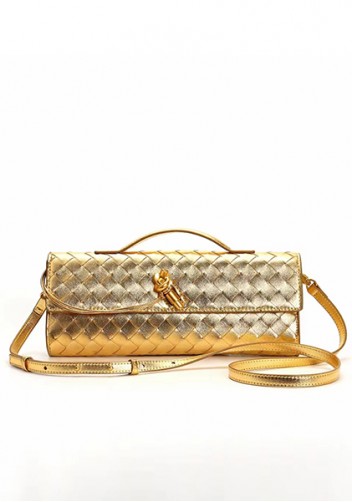 Allegria Woven Long Leather Shoulder Bag Gold