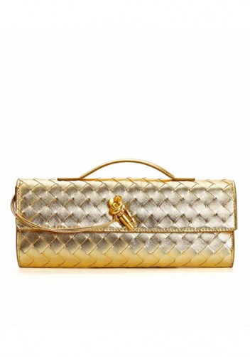 Allegria Woven Long Leather Shoulder Bag Gold