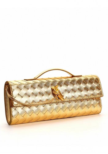 Allegria Woven Long Leather Shoulder Bag Gold