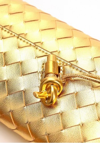 Allegria Woven Long Leather Shoulder Bag Gold