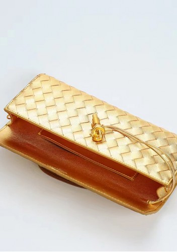 Allegria Woven Long Leather Shoulder Bag Gold