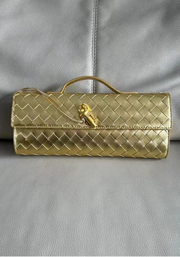 Allegria Woven Long Leather Shoulder Bag Gold