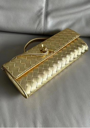 Allegria Woven Long Leather Shoulder Bag Gold