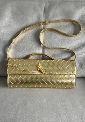 Allegria Woven Long Leather Shoulder Bag Gold
