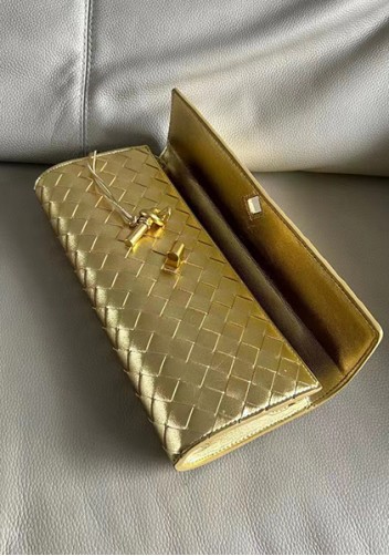 Allegria Woven Long Leather Shoulder Bag Gold