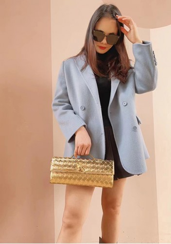 Allegria Woven Long Leather Shoulder Bag Gold