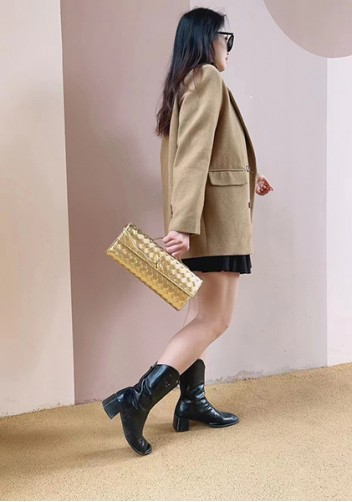 Allegria Woven Long Leather Shoulder Bag Gold
