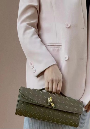 Allegria Woven Long Leather Shoulder Bag Green