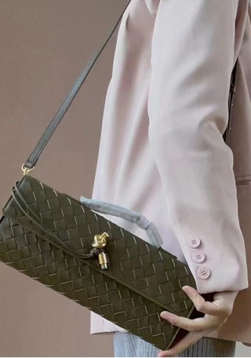Allegria Woven Long Leather Shoulder Bag Green