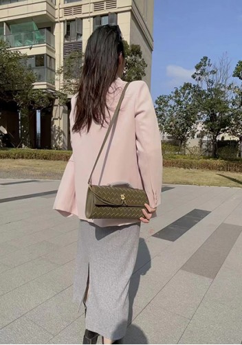 Allegria Woven Long Leather Shoulder Bag Green