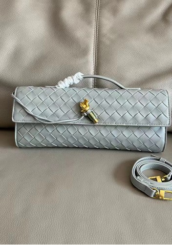 Allegria Woven Long Leather Shoulder Bag Grey