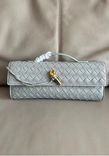 Allegria Woven Long Leather Shoulder Bag Grey