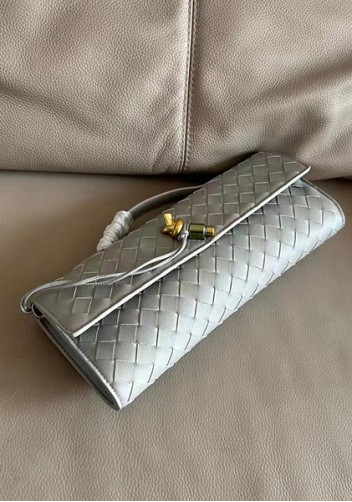 Allegria Woven Long Leather Shoulder Bag Grey