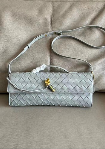 Allegria Woven Long Leather Shoulder Bag Grey