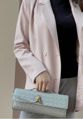 Allegria Woven Long Leather Shoulder Bag Grey