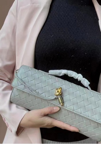 Allegria Woven Long Leather Shoulder Bag Grey