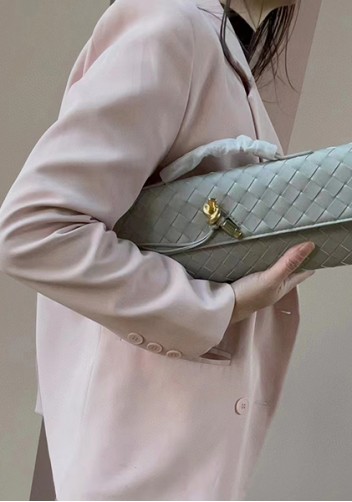 Allegria Woven Long Leather Shoulder Bag Grey