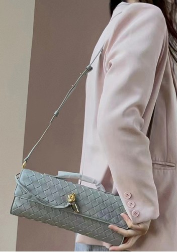 Allegria Woven Long Leather Shoulder Bag Grey