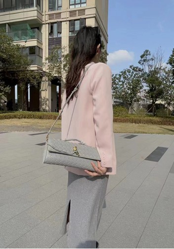 Allegria Woven Long Leather Shoulder Bag Grey