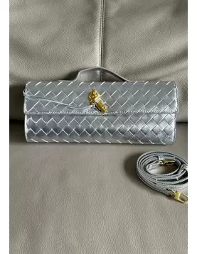 Allegria Woven Long Leather Shoulder Bag Silver