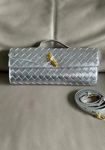 Allegria Woven Long Leather Shoulder Bag Silver