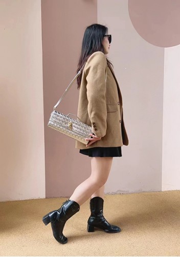 Allegria Woven Long Leather Shoulder Bag Silver