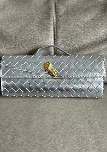 Allegria Woven Long Leather Shoulder Bag Silver